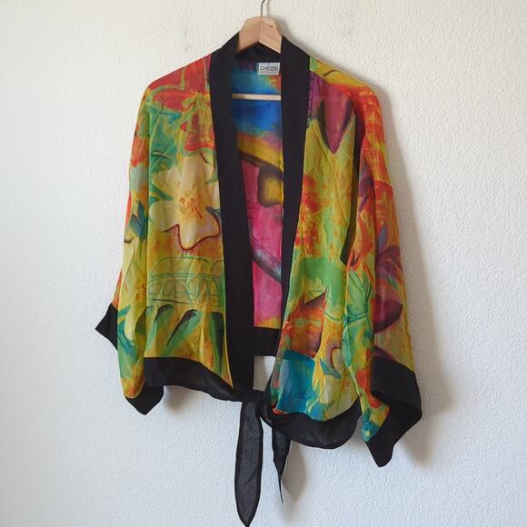 Chico's Tops - Chico's 1 S-XL Oversize Colorful 100% Silk Tropical Art-to-Wear Kimono Jacket